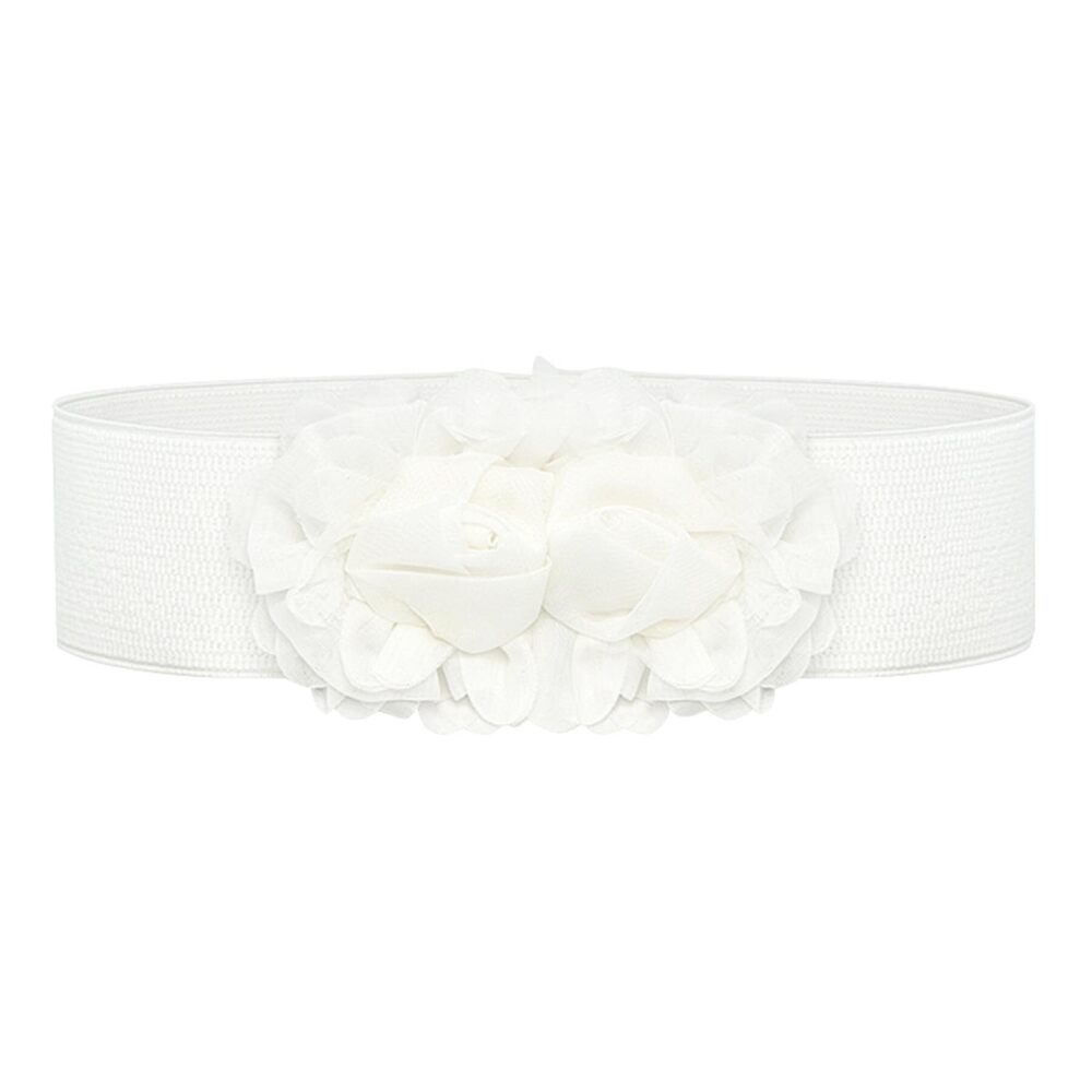 1740 Elastic Wide Waist Belt 3D Chiffon Rose Flowers Retro Cinch Waistband